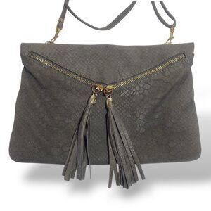 Borse In Pelle Suede Leather Crossbody Shoulder Bag Gray Envelope Boho 10.5"x7"